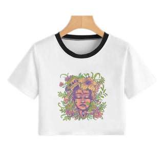 Summer Fashion Harajuku Sexy Tank Crop Top White Femme Clothes Women Cute Flower Season Girl Printed Croptop Short Sleeve ALODIA STORE