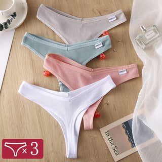3Pcs/Set Women Cotton Thongs Panties Sexy Low Waist G-String Briefs Ladies lringerie. ALODIA STORE
