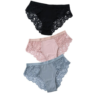 3 Pcs Cotton Panties Sexy Panty Briefs Lace Panties Women Underwear Lingerie Panties for Female Ladies Floral Pantys Underpants ALODIA STORE