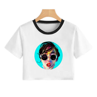 Summer Fashion Harajuku Sexy Tank Crop Top White Femme Clothes Women Cute Flower Season Girl Printed Croptop Short Sleeve ALODIA STORE