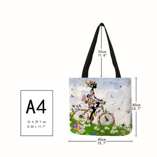 Wishing Girl Print Linen Reusable Shopping Bags ALODIA STORE
