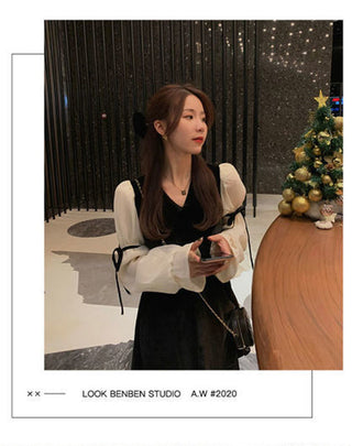 Vintage Mini Dress Lolita Women 2023 Autumn Lace Bow Velvet Evening Party Dress Female Y2k Casual Kawaii One Piece Dress Korean ALODIA STORE
