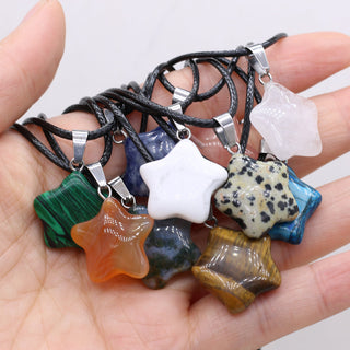 40cm Natural Five-pointed Star Shape Agates Tiger Eye Clear Quartzs Stone Pendant Necklace for Women Jewelry Gift Size 20x20mm ALODIA STORE