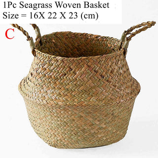 LuanQI Wicker Basket Toy Organizer Folding Rattan Seagrass Storage Basket Laundry Woven Basket Plant Flower Pot For Home Garden ALODIA STORE
