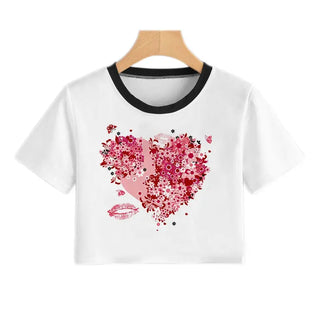 Summer fashion Harajuku Sexy tank Crop Top White T Shirt Clothes Women Cute Korean Style Graphic printed Croptop Short sleeve ALODIA STORE