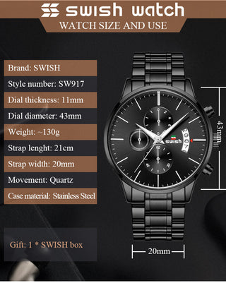 SWISH Men Watch 2022 Waterproof Stainless Steel Sport Quartz Clock Men's Watches Top Brand Luxury Man Wristwatch ALODIA STORE