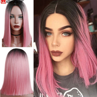 Wignee Straight Short Hair Synthetic Wigs For Women Heat Resistant Ombre Daily Soft Hair Glueless Daily Fiber Wigs Red Hair ALODIA STORE