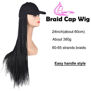 Box Braids Baseball Cap Wig 24inch Long Synthetic Braid Wigs Hat with Braiding Hair Extensions For Black Women Adjustable Size ALODIA STORE