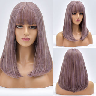 Blonde Ombre Long Straight Gold Synthetic Wig With Bangs For Black White Women Heat Resistant Fiber Daily Hair Cosplay Wigs ALODIA STORE