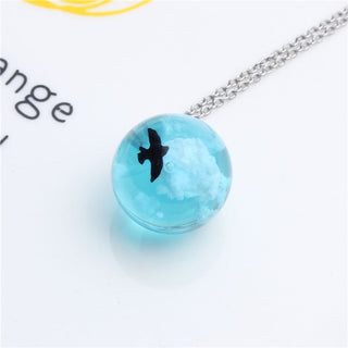 Chic Transparent Resin Rould Ball Moon Pendant Necklace Women Blue Sky White Cloud Chain Necklace Fashion Jewelry Gifts for Girl ALODIA STORE