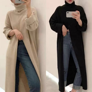 2023 Korean Style Turtleneck Long fall winter Sweater Dress Side split Female Pullover mujer sueteres ALODIA STORE