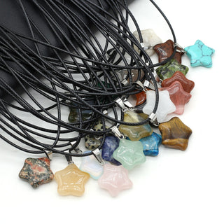 40cm Natural Five-pointed Star Shape Agates Tiger Eye Clear Quartzs Stone Pendant Necklace for Women Jewelry Gift Size 20x20mm ALODIA STORE