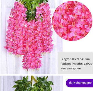 12Pcs Wisteria Artificial Flower Rattan Wreath Arch Wedding Home Garden Office Decoration pendant Plant Wall Decoration ALODIA STORE