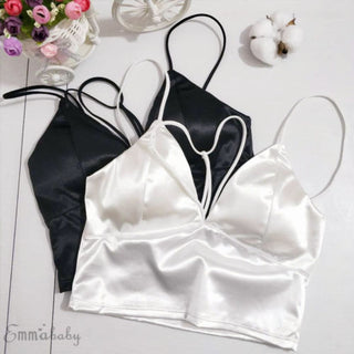 Summer Sexy Satin Beautiful Back Wrap Chest Crop Tops Women Cropped With Chest Padded Camisole ALODIA STORE