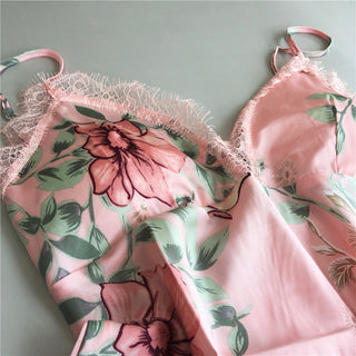 Daeyard Women's Pajamas Sexy Lingerie Silk Overall Print Cami And Shorts 2Pcs Pyjama Set Sleepwear Summer Pijama Nighty Homewear ALODIA STORE