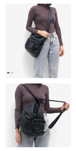 CEZIRA Large Soft Casual Women Bags Functional Girl School Backpack PU Leather Bag Ladies Multi Pockets Messenger&amp;Shoulder Bag ALODIA STORE