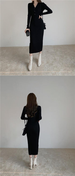 Vintage Knitted Sweater Long Sleeve Dresses Women ALODIA STORE