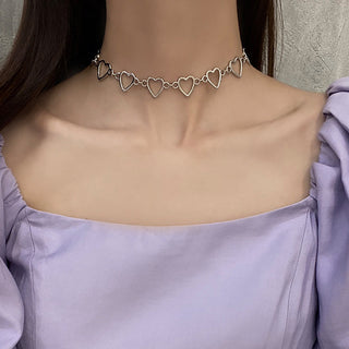 Kpop Vintage Harajuku Goth Metal Heart Neck Chains Choker Grunge Necklaces For Women Egirl Cosplay Aesthetic Accessories Jewelry ALODIA STORE