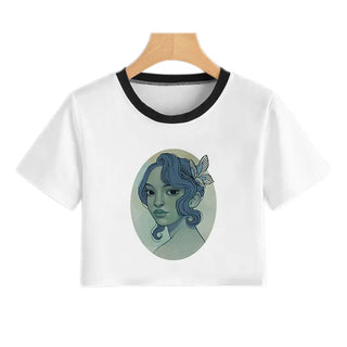 Summer Fashion Harajuku Sexy Tank Crop Top White Femme Clothes Women Cute Flower Season Girl Printed Croptop Short Sleeve ALODIA STORE