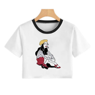 2020 New Summer Sexy Girls Printing Fashion Harajuku Sexy Tank Crop Top Mujer White Tops Clothes Women Croptop Short Sleeve ALODIA STORE