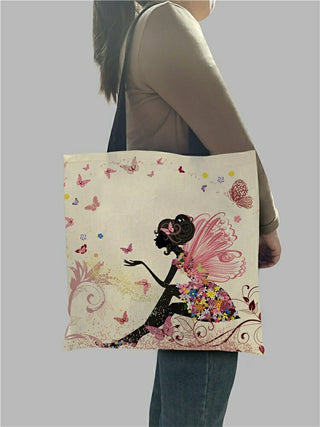 Wishing Girl Print Linen Reusable Shopping Bags ALODIA STORE