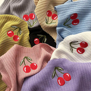Cherries Embroidery Sleeveless Ropa Para Mujer Cropped Black Top Knitted Tank White Ribbed Camis Purple Croptop Womens Clothes ALODIA STORE