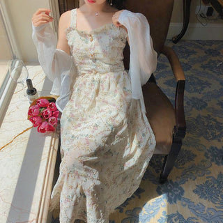 Spaghetti Strap Women French Elegant Vintage Floral Dress sweat ALODIA STORE