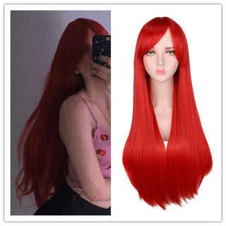 QQXCAIW Long Straight Cosplay Wig Black Purple Pink Blue Sliver Gray Blonde White Orange Brown Synthetic Hair Wigs ALODIA STORE