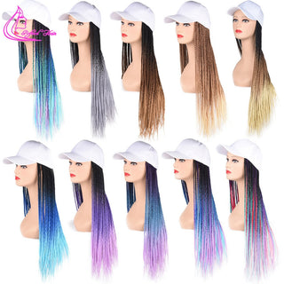 Box Braids Baseball Cap Wig 24inch Long Synthetic Braid Wigs Hat with Braiding Hair Extensions For Black Women Adjustable Size ALODIA STORE