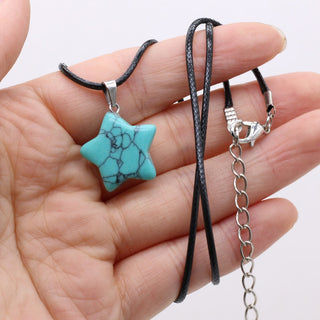 40cm Natural Five-pointed Star Shape Agates Tiger Eye Clear Quartzs Stone Pendant Necklace for Women Jewelry Gift Size 20x20mm ALODIA STORE