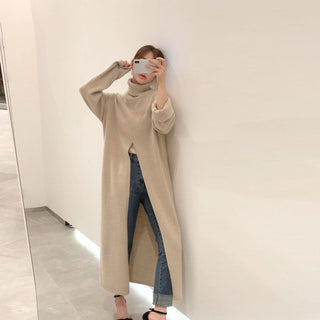 2023 Korean Style Turtleneck Long fall winter Sweater Dress Side split Female Pullover mujer sueteres ALODIA STORE