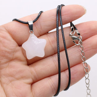 40cm Natural Five-pointed Star Shape Agates Tiger Eye Clear Quartzs Stone Pendant Necklace for Women Jewelry Gift Size 20x20mm ALODIA STORE