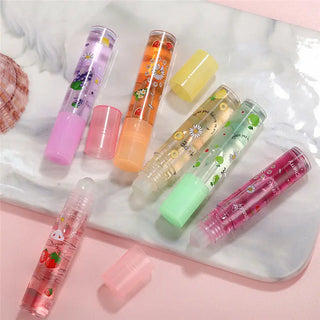 1PCS Colors Roll-on Fruit Oil Lip Balm Lip Oil Moisturizing Mirror Transparent Lip Long lasting Hydrating Lip gloss Cosmetics ALODIA STORE