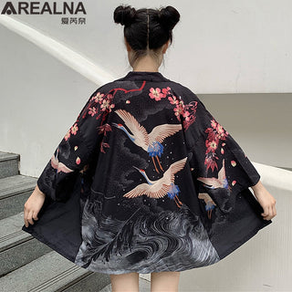 Haori Yukata Men Korean Samurai Japanese Kimono Traditional Clothing Vintage Crane Anime Kimono Beach Girls Cosplay Dress Shirts ALODIA STORE