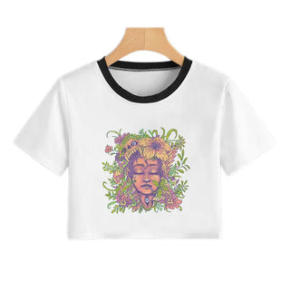 Summer Fashion Harajuku Sexy Tank Crop Top White Femme Clothes Women Cute Flower Season Girl Printed Croptop Short Sleeve ALODIA STORE