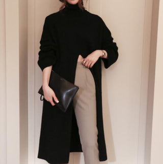 2023 Korean Style Turtleneck Long fall winter Sweater Dress Side split Female Pullover mujer sueteres ALODIA STORE