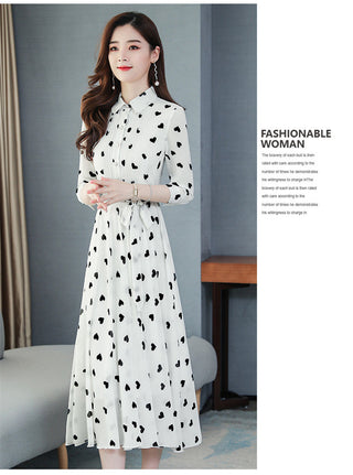 2023 Korean summer new stand-up collar seven-point sleeves temperament chiffon floral big swing dress women ALODIA STORE