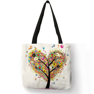 Wishing Girl Print Linen Reusable Shopping Bags ALODIA STORE