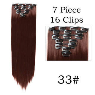 24Inchs 16 Clips in Hair Extensions Long Straight Hairstyle Synthetic Blonde Black Hairpieces Heat Resistant False Hair ALODIA STORE