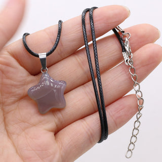 40cm Natural Five-pointed Star Shape Agates Tiger Eye Clear Quartzs Stone Pendant Necklace for Women Jewelry Gift Size 20x20mm ALODIA STORE
