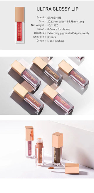STAGENIUS Lipgloss Waterproof Long-lasting 8 Shades Mirro Glass Non Stick Shimmer Glitter Gloss Lip Tint Makeup ALODIA STORE