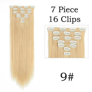 24Inchs 16 Clips in Hair Extensions Long Straight Hairstyle Synthetic Blonde Black Hairpieces Heat Resistant False Hair ALODIA STORE