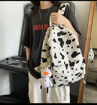 Cute Milk Cow Printing Women's Backpack Canvas Travel Mochila Women School Bag for Teenager Girls Fashion Rucksack Wholesale ALODIA STORE
