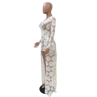 Adogirl Embroidery Floral Lace Dress Women Sexy See Through Long Sleeve Bodycon Women Dress Vintage Club Wear Party Dress Robe ALODIA STORE