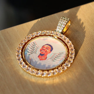 D&amp;Z Custom Made Photo Rotating double-sided Medallions Pendant Micro Paved CZ Round Pendant Collier For Men Women Accessories ALODIA STORE