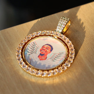 D&amp;Z Custom Made Photo Rotating double-sided Medallions Pendant Micro Paved CZ Round Pendant Collier For Men Women Accessories ALODIA STORE