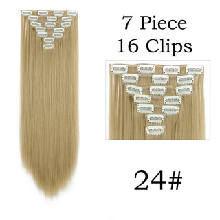 24Inchs 16 Clips in Hair Extensions Long Straight Hairstyle Synthetic Blonde Black Hairpieces Heat Resistant False Hair ALODIA STORE