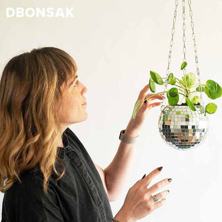 Disco Ball Hanging Flower Pot For Indoor Plants Bohemian Style Flower Planter Pots Rope Mirror Hanging Basket Garden Decor Vase ALODIA STORE