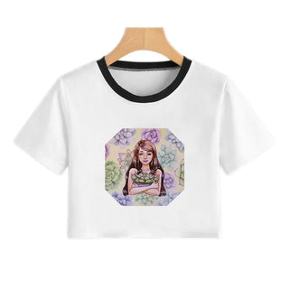 Summer Fashion Harajuku Sexy Tank Crop Top White Femme Clothes Women Cute Flower Season Girl Printed Croptop Short Sleeve ALODIA STORE