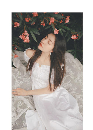 Elegant Fairy Dress Women White French Puff Sleeve ALODIA STORE